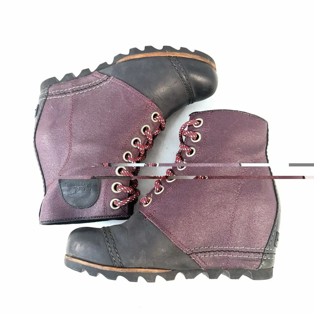 Sorel Purple Black Fabric Rubber Wedge Lace-Up Ankle Bootie NL2174-562 Women US7